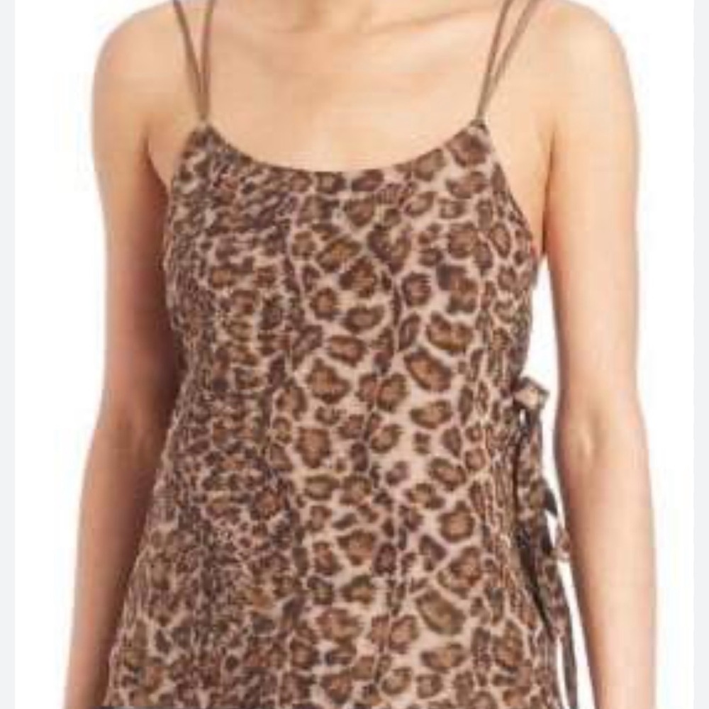 Helmut Lang Brown and Tan Asymmetrical Tie Front Camisole